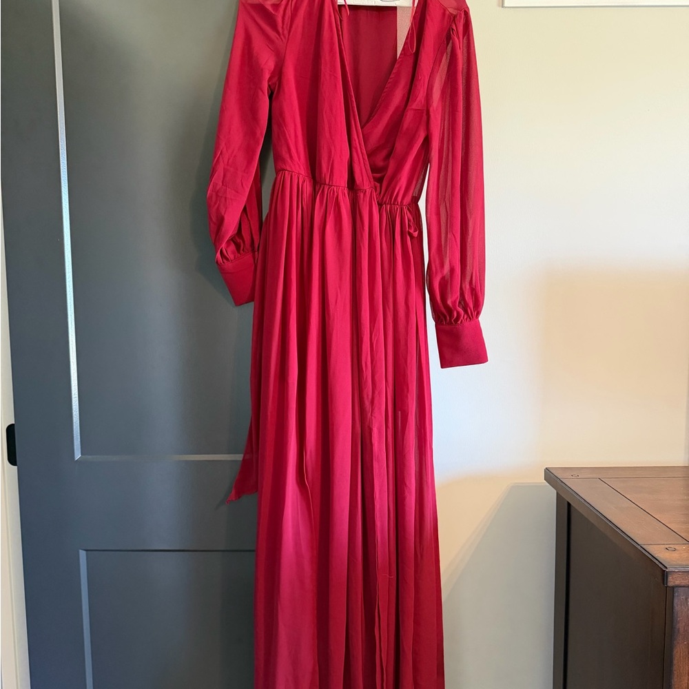Baltic Born Red Long Sleeve Wrap Maxi Dress